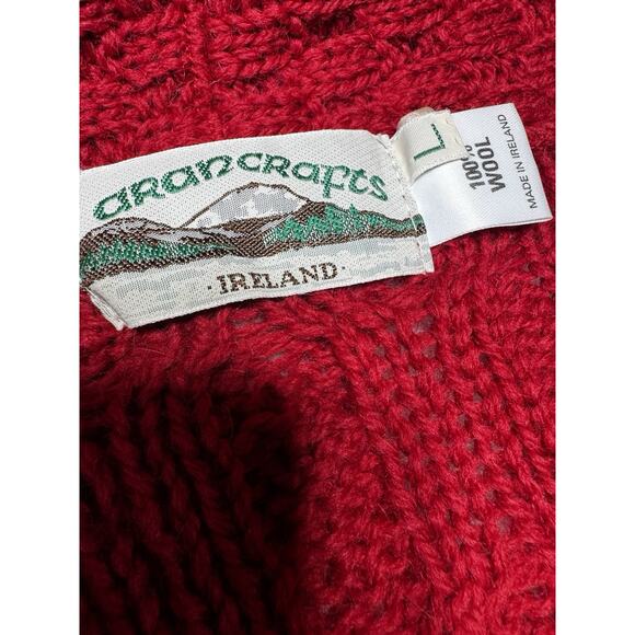 Aran Crafts Ireland Wool Cardigan Collar Cable Fisherman Knit Sweater Red Men L - Picture 2 of 12